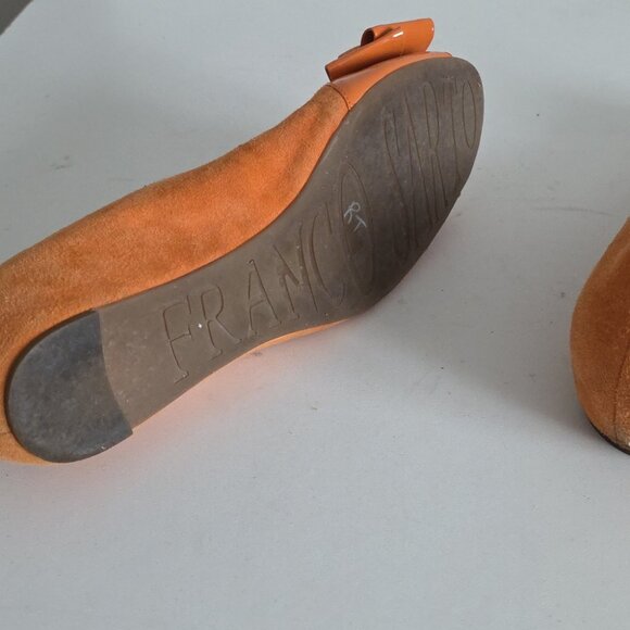 FRANCO SARTO | Open Toe Flats Orange Suede Patent Lather Bow Sz 9M - Picture 5 of 6